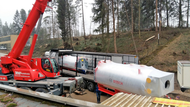 Anlieferung 5MW Brennwertkessel am Center Parcs Allgäu in Leutkirch
