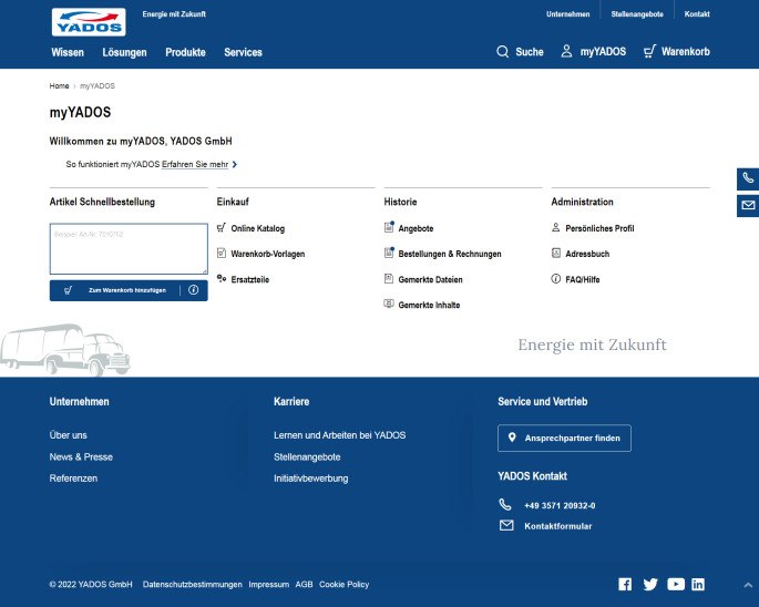 Screenshort myYADOS Shop Kundenbereich