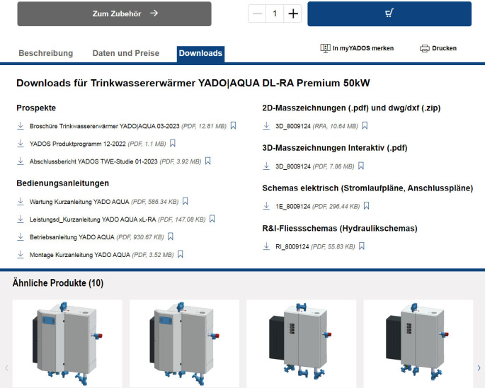 Screenshort YADOS Produktseiten > Downloads